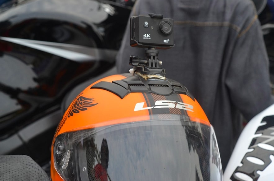 Action Camera on Motorcycle Helmet